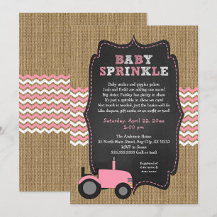Rustic rosa Tractor Baby Sprinkle Inbjudningar