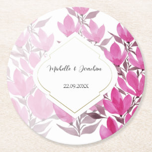 Rustic Rosa Watercolor Blommigt Hand-målad Underlägg Papper Rund