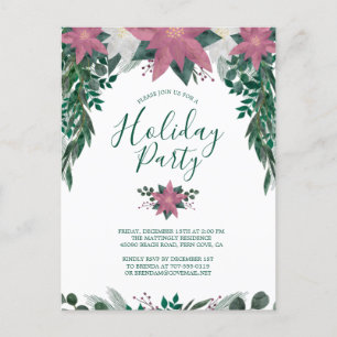 Rustic Rosa White Poinsettia Foliage Julfest Inbjudan Vykort