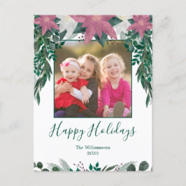 Rustic Rosa White Poinsettia Foliage Photo Helgdag Vykort