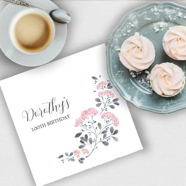 Rustic Rosa Wildblomma 100:e Födelsedagsfesten Pappersservett (Skapare uppladdad)