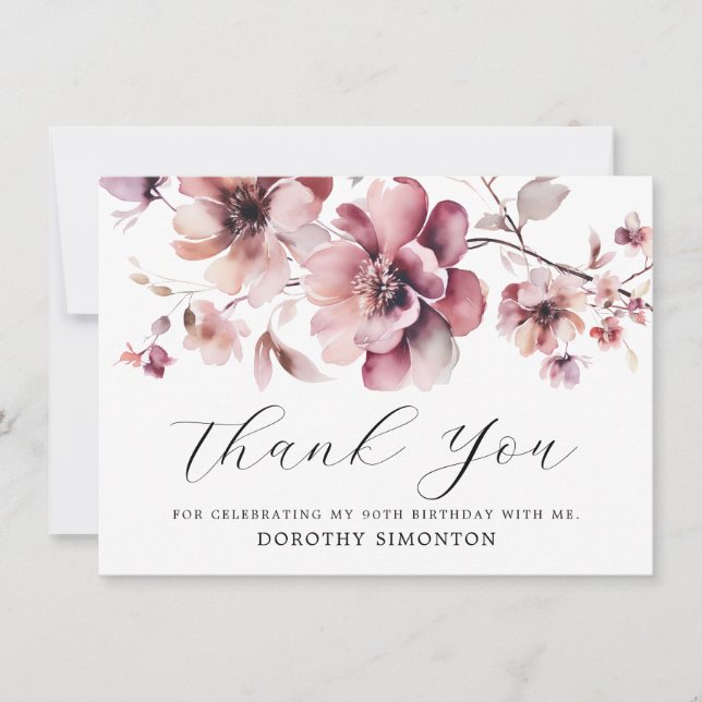 Rustic Rosa Wildbloms 90:e födelsedag Tack (Framsida)