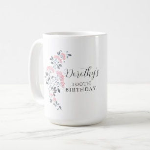 Rustic Rosa Wildbloms Blommigt 100:e födelsedagspr Kaffemugg