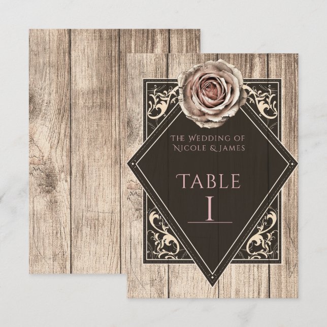 Rustic Rose Elegant Ljus Diamant Bord Nummer Inbjudningar (Fram/baksida)