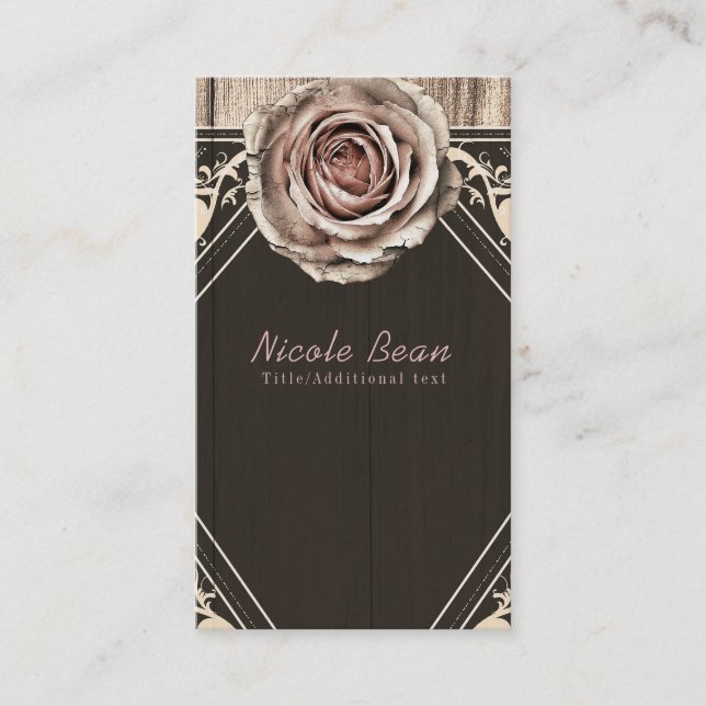 Rustic Rose Elegant Ljust Trä Diamant Anpassad Visitkort (Framsida)