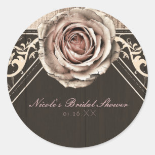 Rustic Rose Elegant Ljust Trä Diamant Favör Runt Klistermärke