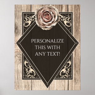 Rustic Rose Elegant Trä Diamant Party Banner Poster