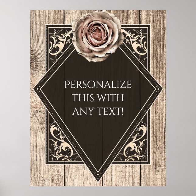 Rustic Rose Elegant Trä Diamant Party Banner Poster (Framsidan)