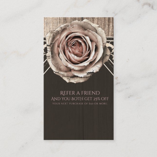 Rustic Rose Elegant Trä Diamant Referera en Vän Rabattkort (Framsida)