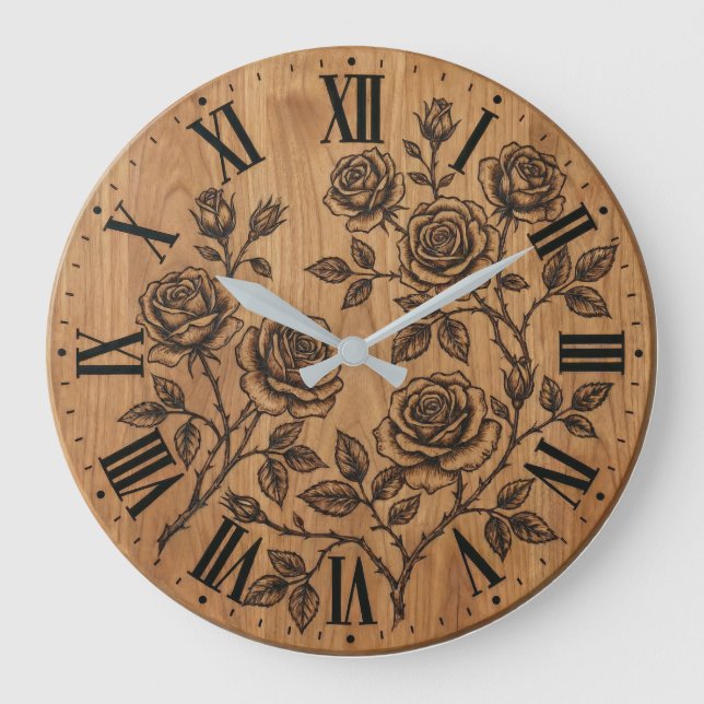 Rustic Rose Garden Wall Clock  Stor Klocka (Framsida)