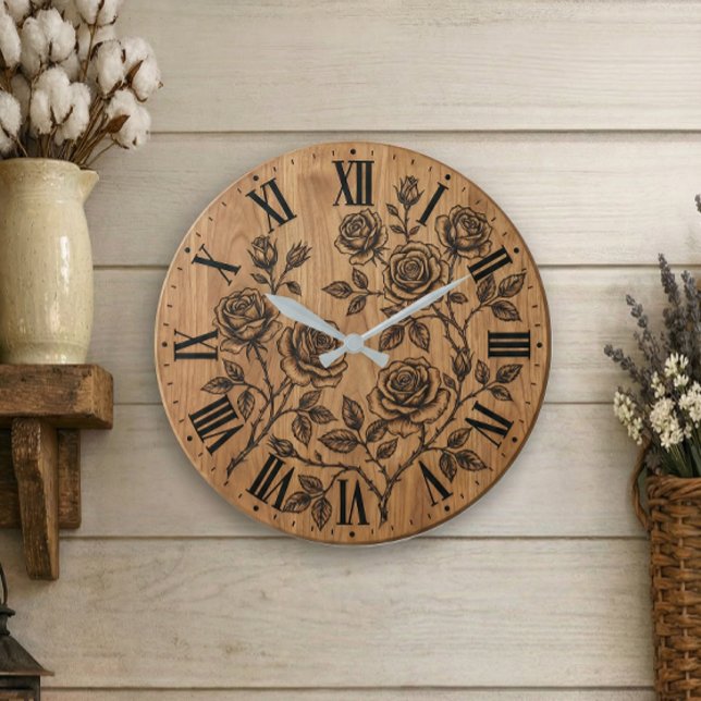 Rustic Rose Garden Wall Clock  Stor Klocka (Skapare uppladdad)