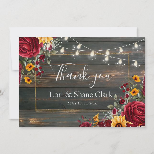 Rustic Rose och Aster Bröllop Tack (Framsida)
