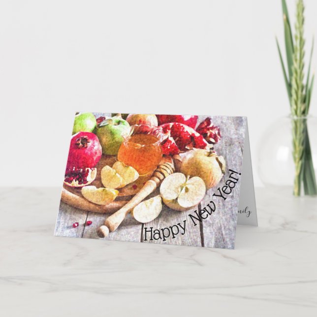 Rustic Rosh Hashanah Apples och Honung Watercolor Kort (Framsida)