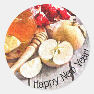 Rustic Rosh Hashanah Gott nytt år Apples Honung Runt Klistermärke