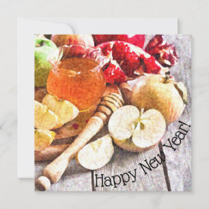 Rustic Rosh Hashanah Watercolor Apples and honey Kort