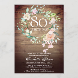 Rustic Rosor Garland Monogram 80 födelsedagar Inbjudningar