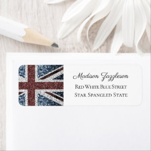 Rustic Rött vitt blått Sparkles UK flagga Returadress Etikett