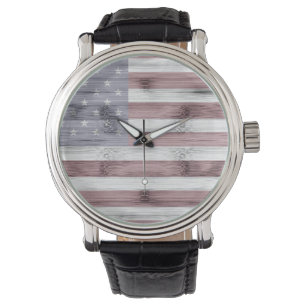 Rustic Rött vitt blått Wood USA flagga America Armbandsur