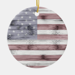 Rustic Rött vitt blått Wood USA flagga America Julgransprydnad Keramik