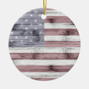 Rustic Rött vitt blått Wood USA flagga America Julgransprydnad Keramik