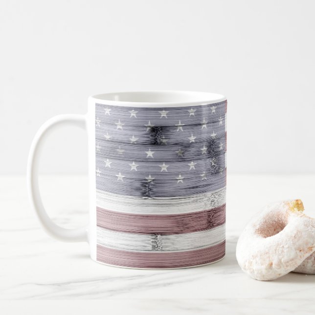 Rustic Rött vitt blått Wood USA flagga America Kaffemugg (Med munk)