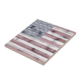 Rustic Rött vitt blått Wood USA flagga America Kakelplatta