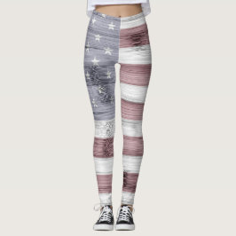 Rustic Rött vitt blått Wood USA flagga America Leggings