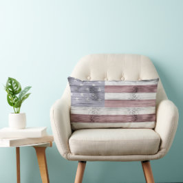 Rustic Rött vitt blått Wood USA flagga America Lumbarkudde