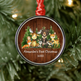Rustic Round, baby, första julskogen Animals Julgransprydnad Metall