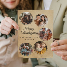 Rustic Round Collage 5 Foton Happy thanksgiving Julkort