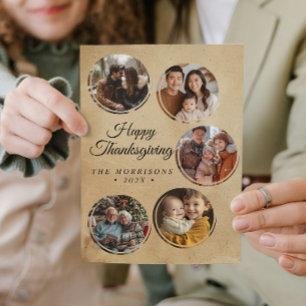 Rustic Round Collage 5 Foton Happy thanksgiving Julkort