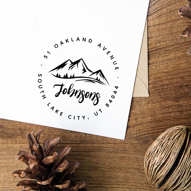 Rustic Round Mountains Gräs Returadress Stämpel (Rustic Round Mountains Pines Return Address Rubber Stamp)