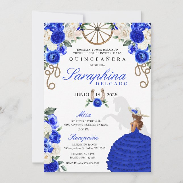 Rustic Royal Blue Western Cowgirl Quinceañera Inbjudningar (Framsida)