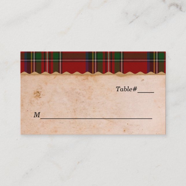 Rustic Royal Stewart Play Bröllop Place Cards Placeringskort (Framsida)