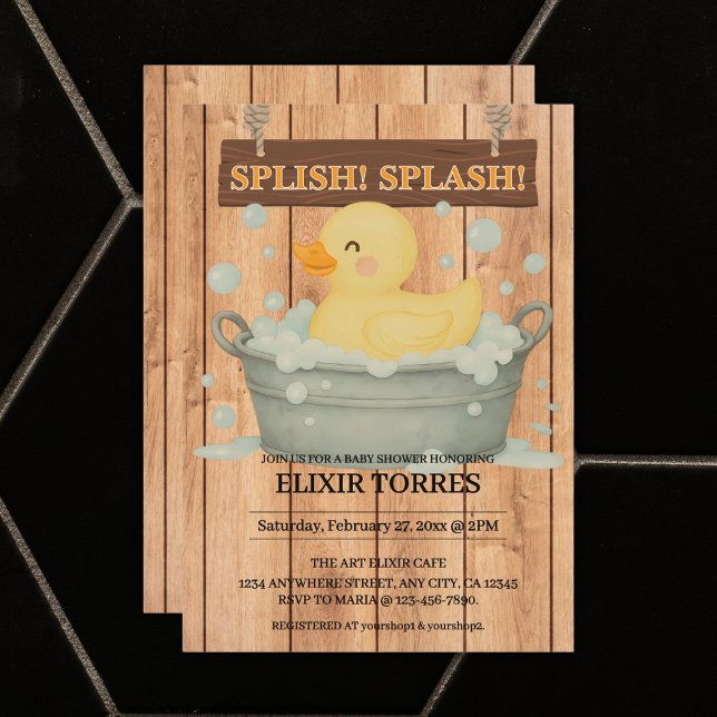 Rustic Rubber Ducky Bubbles Baby Shower Inbjudningar (Skapare uppladdad)