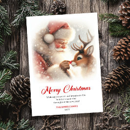 Rustic Rudolph Santa Claus Cartoon Christmas Cards Julkort