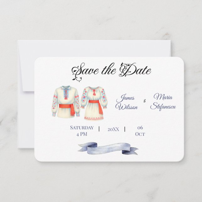 Rustic Rumänska Bröllop Traditional Folk Costumes Spara Datumet (Framsida)