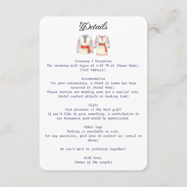 Rustic Rumänska Bröllop Traditional Folk Costumes Tilläggskort (Framsida)