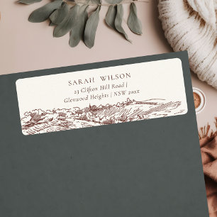 Rustic Rust Brown Winery Mountain Sketch Adress Returadress Etikett