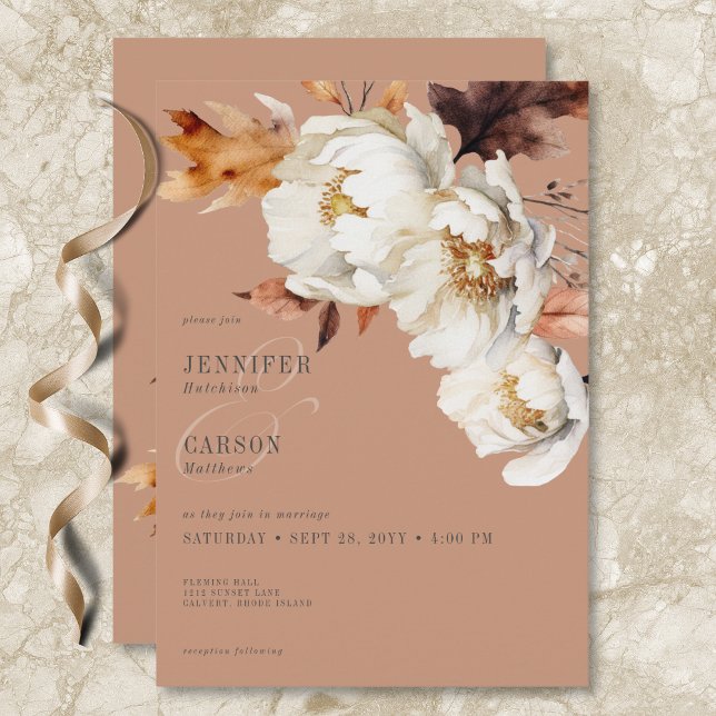 Rustic Rust Cream & Brown Fall Blommigt & Löv Inbjudningar (Rustic Rust Cream & Brown Fall Floral & Leaves Invitation)