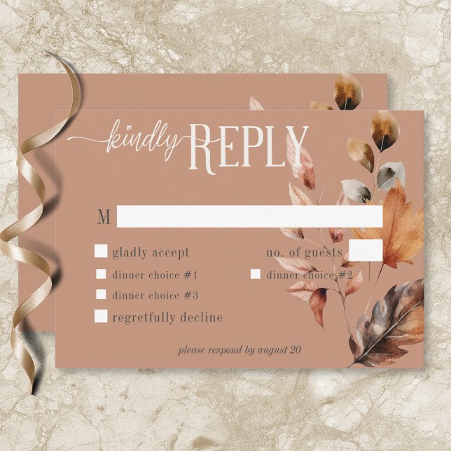 Rustic Rust Cream & Brown Fall Blommigt Middag OSA Kort (Rustic Rust Cream & Brown Fall Floral Dinner RSVP Card)