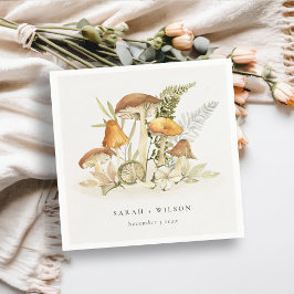 Rustic Rust Orange Mushroom Fern Foliage Bröllop Pappersservett