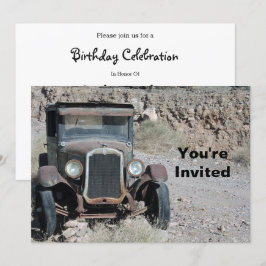 Rustic Rusted Car Photo Birthday Inbjudningar