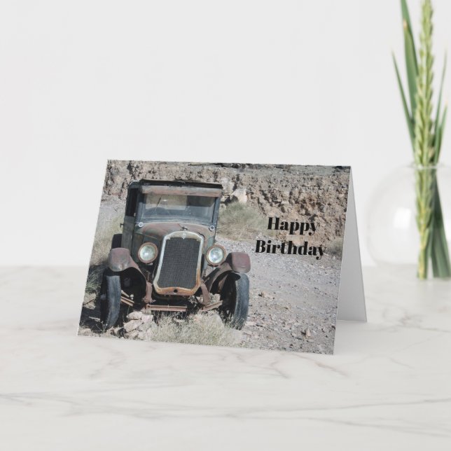 Rustic Rusted Car Photo Birthday Kort (Framsida)