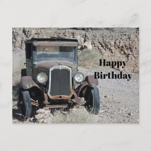 Rustic Rusted Car Photo Birthday Vykort (Framsida)