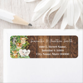 Rustic Safari Animals Baby Shower Returadress Etikett