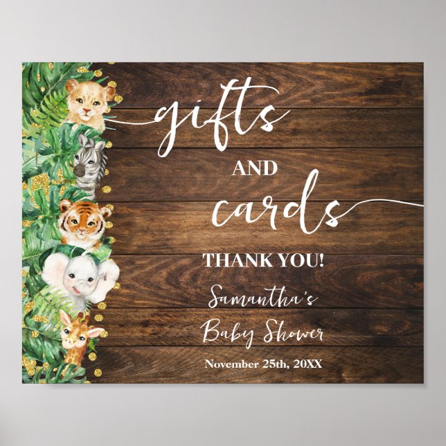 Rustic Safari Animals Gift & Cards Baby Shower Poster (Framsidan)