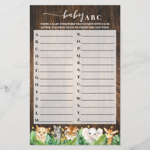 Rustic Safari Baby ABC-babyvykort Flygblad