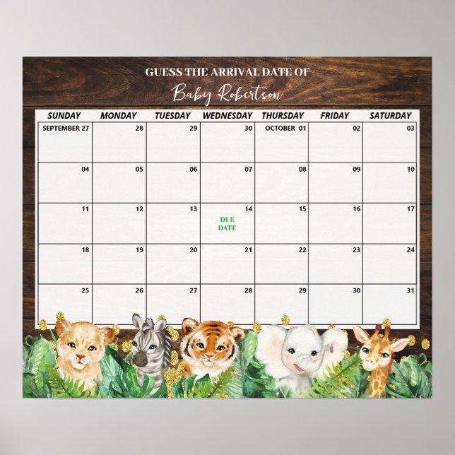Rustic Safari Baby gissar förfallodatumkalender Poster (Framsidan)