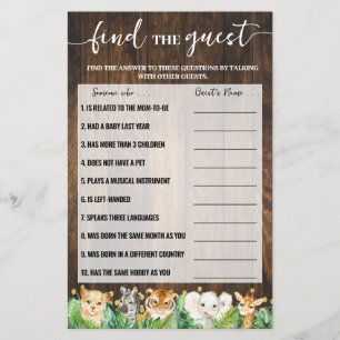 Rustic Safari Hitta Game Card för gästbabyskor Flygblad